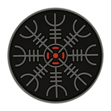 M-Tac Patch Egeshjelm 3D PVC med vikingsymbol Helm of Terror på sort baggrund, diameter 55 mm, gummi med 3D-effekt og Velcro monteringsmulighed.