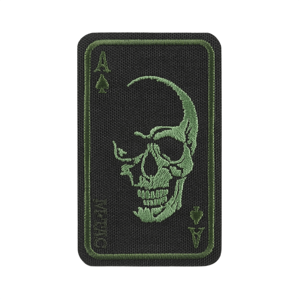 M-Tac Patch Face of War (Broderi) i Cordura 500D med kraniesymbol. Broderet patch i ace of spades design, dimensioner 8.5 x 5.2 cm.