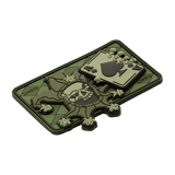 Taktisk M-Tac Patch Joker Skull 3D PVC i grønt med joker- og dødskortdesign, fremstillet af PVC med 3D-effekt, Velcro-bagside.