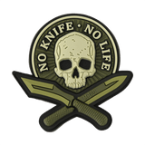 M-Tac Patch No Knife – No Life 3D PVC, taktisk morale patch med kranie og knive, gummi PVC med 3D-effekt, Velcro bagside, 50x50 mm