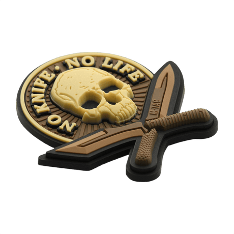 M-Tac Patch No Knife – No Life 3D PVC med kniv og kranie, Velcro bagside for fastgørelse, taktisk morale patch. Størrelse 50x50 mm.