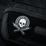 M-Tac Patch No Knife – No Life 3D PVC taktisk morale patch med kniv og kranium design på sort taske med velcro fastgørelse
