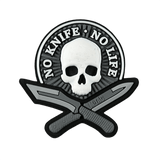 M-Tac Patch No Knife – No Life 3D PVC, taktisk morale patch med kranium og knive, 3D-effekt, velcro bagside, 50x50 mm