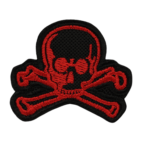 M-Tac Patch Old Skull Velcro i sort med røde kranie og knogler, 3D-effekt, 45x55 mm, nem fastgørelse, velegnet til uniformer og udstyr.