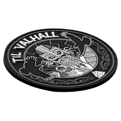 M-Tac Patch Til Valhall PVC, 3D-effekt, sort med detaljeret design, hylder norske soldater og TIL VALHALL-ritualet, let montering med velcro, 80 mm.