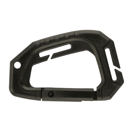 M-Tac Plast Taktisk Karabinhage til MOLLE-løkker, sort plast, 9,3 cm, til fastgørelse af udstyr på vest eller bælte, ikke til klatring.