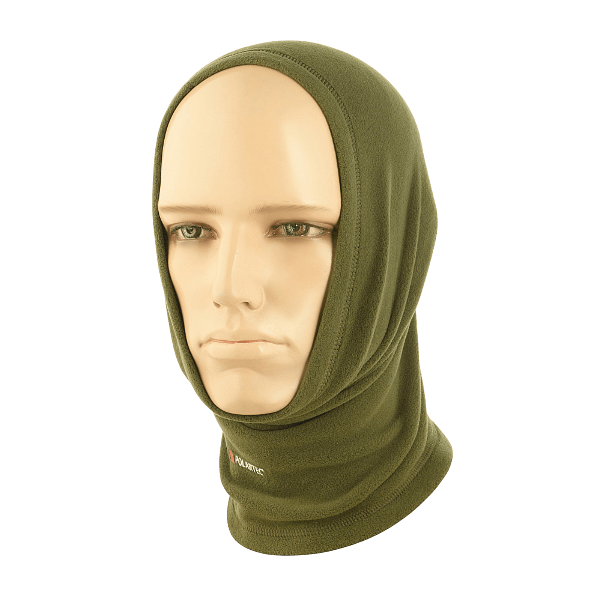 M-Tac Polartec Lang Tubehalstørklæde på mannequinhoved, ideelt til vejrbeskyttelse og alsidig brug som halsrør eller ansigtsmaske.