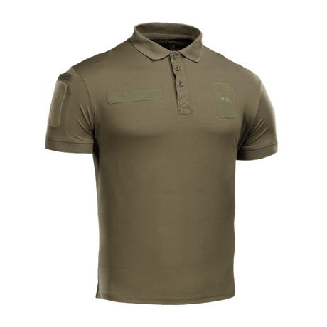 M-Tac Polo Elite Tactical Coolmax, en olivengrøn coolmax® polo med fugttransport, designet til politi og sikkerhedsarbejde.