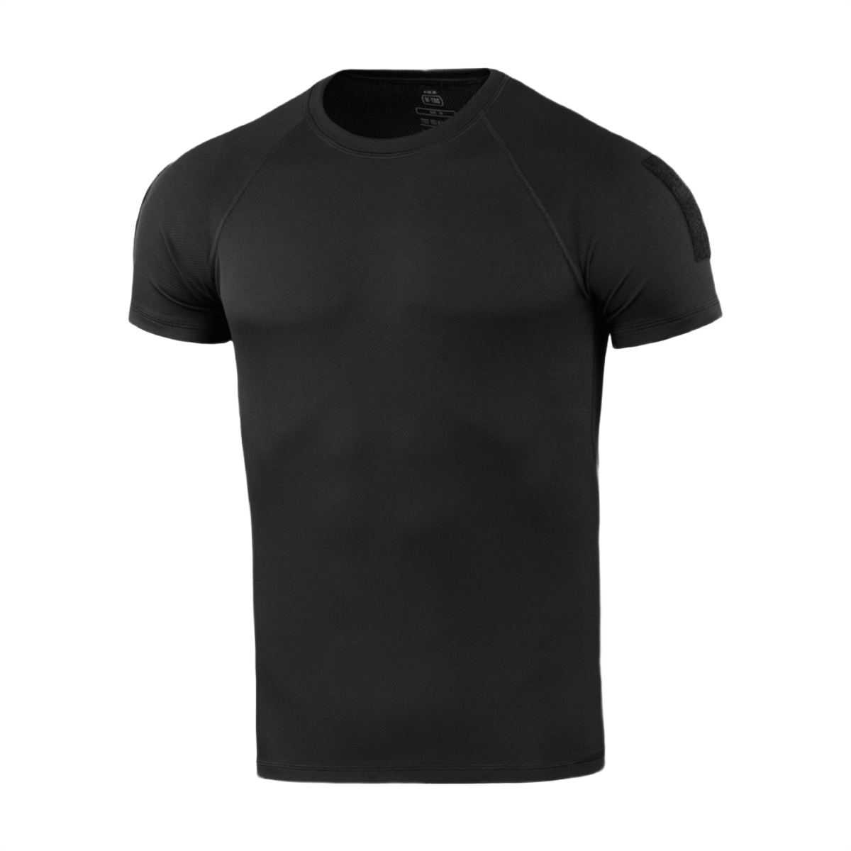 M-Tac T-Shirt Raglan Sweat-Wicking Tactical Summer, sort t-shirt med raglanærmer, perfekt til varme dage og fysisk aktivitet, set forfra.
