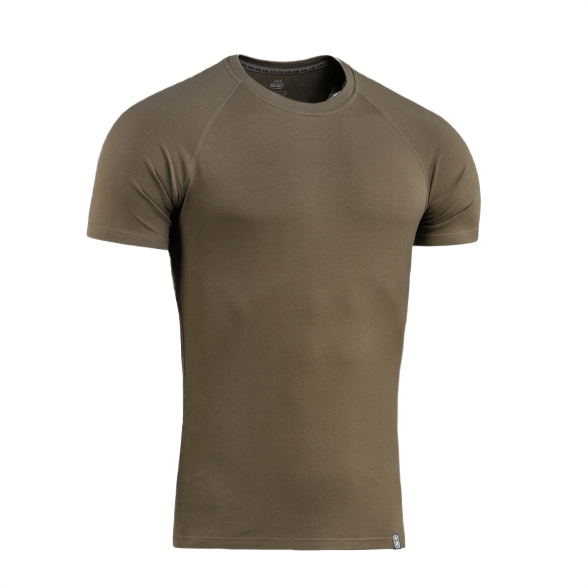 M-Tac Raglan T-Shirt 93/7 i olivengrøn med raglanærmer, lavet af 93% bomuld og 7% elastan for optimal komfort og åndbarhed.