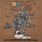 T-shirt design med futuristiske soldater og teksten 'Come to the Dark Side, Dominate or Die' på M-Tac Raglan T-Shirt UA Side
