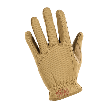 M-Tac Handsker Scout Tactical Mk.2 i beige med syntetisk læder på håndfladen og komfortabel elastisk manchet for fleksibilitet.
