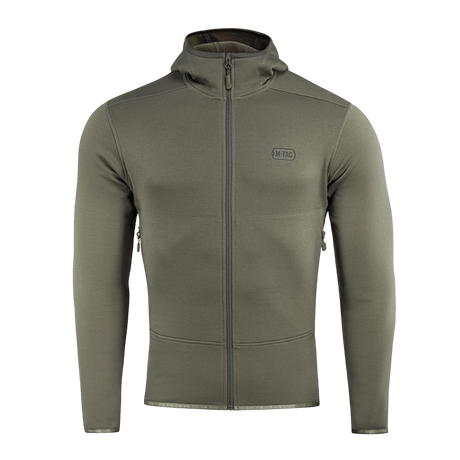 M-Tac Shadow Polartec Fleece Sweatshirt i oliven, lavet af slidstærk Power Stretch Pro fleece med lav profil hætte til varme og funktionalitet.