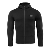 M-Tac Shadow Polartec Fleece Sweatshirt i sort med hætte fremstillet af Power Stretch Pro fleece, designet til funktionalitet og holdbarhed.