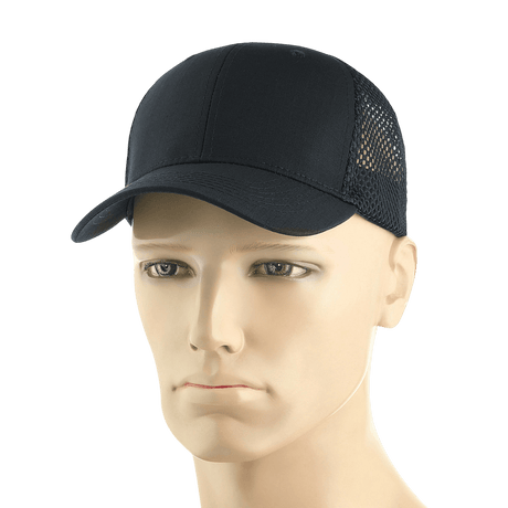 M-Tac Mesh Flex Ripstop Baseball Cap med mesh-paneler, justerbar Velcro-strop på mannequin; optimal ventilation og komfort til udendørs brug.