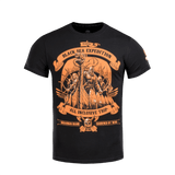 M-Tac T-shirt Black Sea Expedition i sort med orange print, ideel til hverdagsbrug og udendørs aktiviteter som jagt og fiskeri.