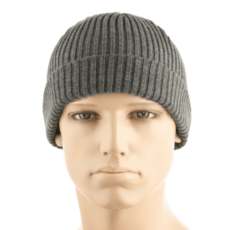 M-Tac Watch Cap 100% Akryl strikhue til køligt vejr, lav profil med dobbelt opslag for ekstra varme, grå farve, industriel dobbeltstrik