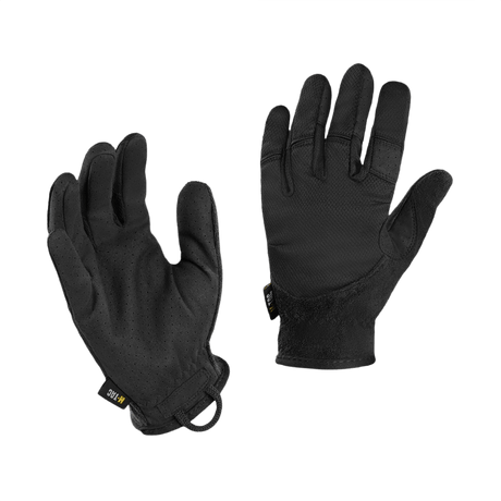 M-Tac Summer Vent Handsker i sort, designet til åndbarhed og komfort, med elastisk manchet og løkke til fastgørelse på taske.