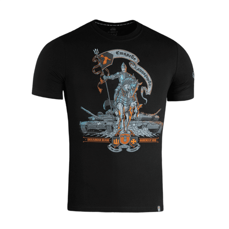 M-Tac T-Shirt Steel Knight visar ridder og kampvogne, symboliserer ukrainsk styrke og mod, designet til Ukraines stålryttere.