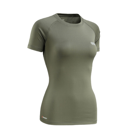 M-Tac T-shirt Ultra Light Polartec Lady i olivengrøn farve, med åndbart og hurtigtørrende Power Dry® materiale. Perfekt til træning og fritid.