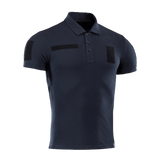M-Tac Tactical Polo Shirt 65/35 med Velcro-paneler til patches, ideel til politi- og sikkerhedsarbejde, let og komfortabel til aktiv bevægelse.