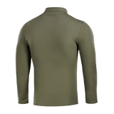 M-Tac Tactical Polo Shirt Langærmet 65/35, bagfra, grøn, designet til politi og sikkerhedspersonale, viser ærmer med velcro-paneler.