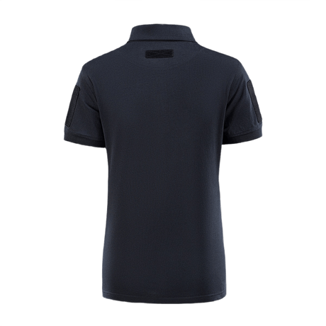 M-Tac Tactical Polo-Shirt 65/35 Lady, bagfra, sort farve, komfortabel bomulds-polyester, kvindepasform, velcro på ærmer og ryg