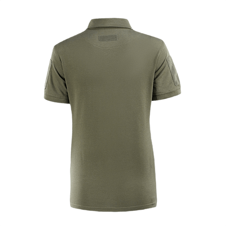 M-Tac Tactical Polo-Shirt 65/35 Lady i olivenfarve, bagfra med velcro på ærmerne. Komfortabel og slidstærk bomulds-polyester blanding.
