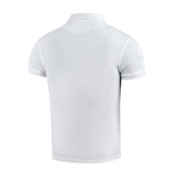 M-Tac Tactical Polo Shirt 65/35 for politibetjente og sikkerhed, hvid med velcro-paneler til patches, set bagfra.