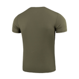 M-Tac Tactical Sweat-Wicking T-Shirt Summer i olivenfarve, set bagfra, ideel til varmt vejr og aktiv livsstil med hurtigtørrende materiale.