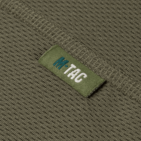 M-Tac Tactical Sweat-Wicking T-Shirt Summer label, 100% polyester, olivengrøn med flade syninger, svedtransporterende og hurtigtørrende