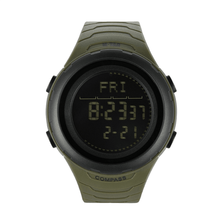 M-Tac Tactical Ur 2166 med kompas, LED-baggrundsbelysning, ABS-plastik kasse og vandmodstand 5ATM for holdbarhed og funktionalitet.