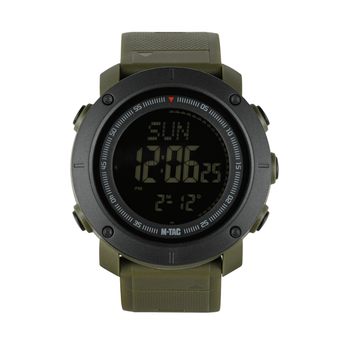 M-Tac Tactical Ur med Kompas 2095 i olivengrøn med digital display og funktionsknapper, ideel til udendørs eventyr i naturen