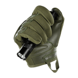 M-Tac Handsker Assault Tactical Mk.2 i grøn med lommelygte, ægte læder og syntetisk indsats for bedre greb og beskyttelse.