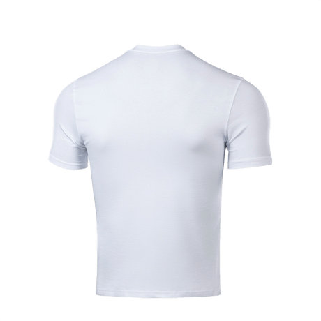 M-Tac T-shirt 93/7 i hvid, lavet af 93% bomuld og 7% elastan, set bagfra. Komfortabel og holdbar til hverdags- og aktiv brug.