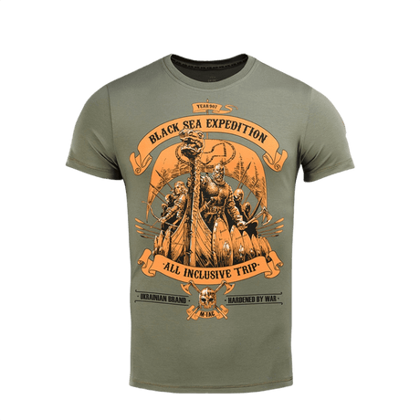 M-Tac T-shirt Black Sea Expedition i bomuld og elastan, ideel til jagt og sport, med premium MagnaColours® print, holdbar og komfortabel.