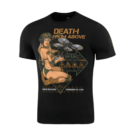 M-Tac T-Shirt Mavic Delivery Service inspireret af WWII Pin-Up-kultur med print af Pin-Up pige med drone og FPV-briller.