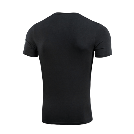 Bagside af M-Tac T-Shirt Surf Club, 93% bomuld, 7% elastan, sort. Inspireret af ukrainske operationer og surfscener. Premium tryk.