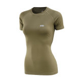 M-Tac T-shirt Ultra Light Polartec Lady i olivenfarve, perfekt til løb og træning, hurtigttørrende Power Dry® materiale, reflekterende logo.