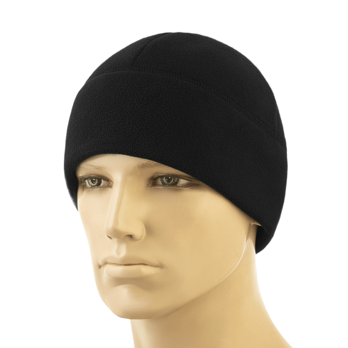 M-Tac Watch Cap Elite Fleece Beanie Hat i sort på mannequin, perfekt til koldt vejr og taktisk brug. Let, varm, holder mod vind og kulde.