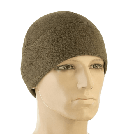 M-Tac Watch Cap Elite Fleece Beanie Hat på mannequinhoved, let og varm fleece hue til koldt vejr, perfekt til taktisk brug.