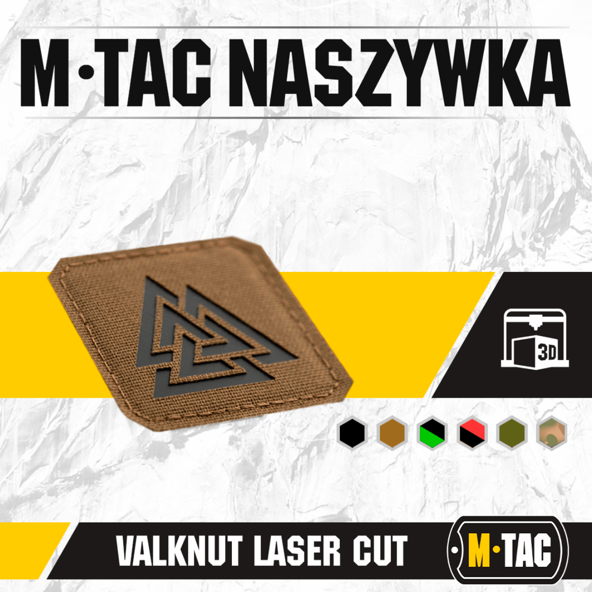 M-Tac Patch Valknut Laser Cut Odin symbol på en brun baggrund, moderne og stilfuldt design