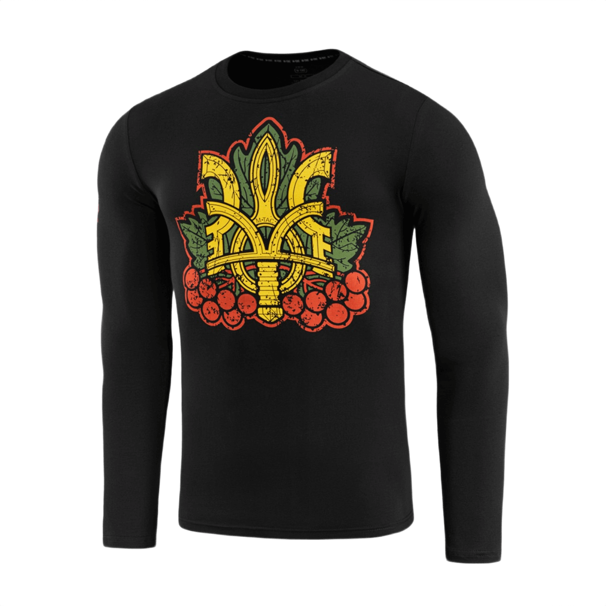 M-Tac Viburnum T-Shirt Long Sleeve med stiliseret Trident og viburnum print, sort langærmet design inspireret af national stolthed og historie.
