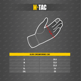 M-Tac Vinterhandsker Soft Shell størrelsesguide med mål for S, M, L, XL og 2XL i centimeter for optimal pasform.