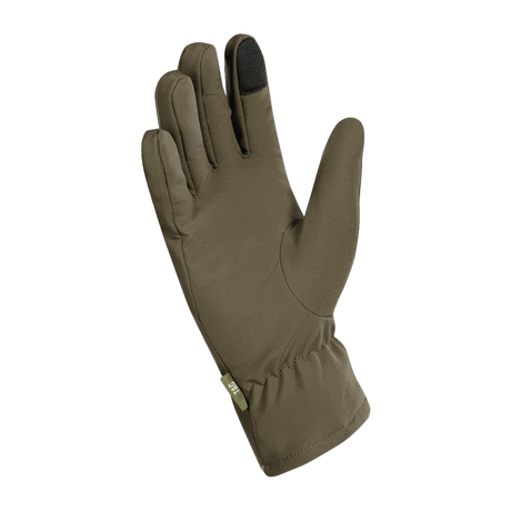M-Tac Vinterhandsker Soft Shell i olivenfarve, designet til beskyttelse mod dårligt vejr med letvægtsmateriale og funktionel komfort.