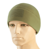 M-Tac Watch Cap Elite Fleece Beanie Hat Velcro i grøn, lavet af 100% polyester fleece, med velcro-panel til mærker. Ideel til koldt vejr.