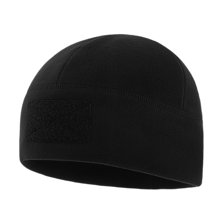 M-Tac Watch Cap Elite Fleece Beanie Hat Velcro i sort, let og varm hue til taktisk brug med velcro-panel og anti-pilling egenskaber.