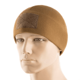 M-Tac Fleece Tactical Watch Cap Beanie m. Patch Panel i brun, let fleecehue med plads til patches, velegnet til taktisk brug.