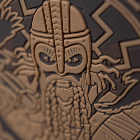 M-Tac Patch Til Valhall PVC med 3D-effekt af en viking på bronzebaggrund, perfekt til uniform eller udstyr.