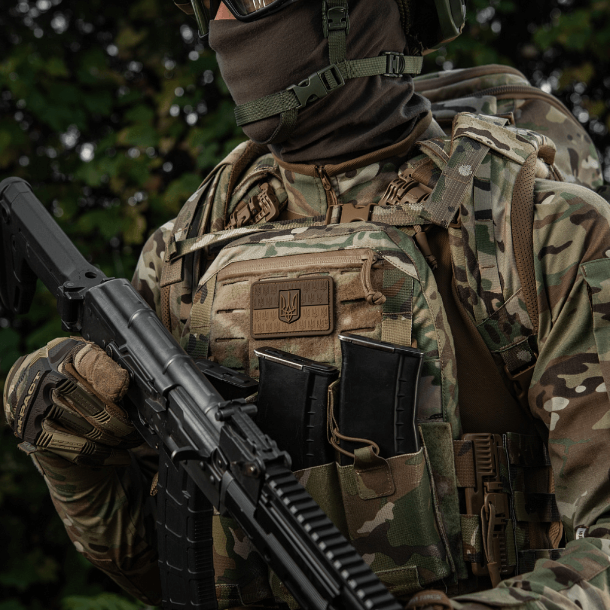 M-Tac Patch Ukraine Flag med Våbenskjold på camouflageudstyr, holdbar til tøj eller rygsæk, 3D-relief trident emblem, 8x5 cm af PVC.